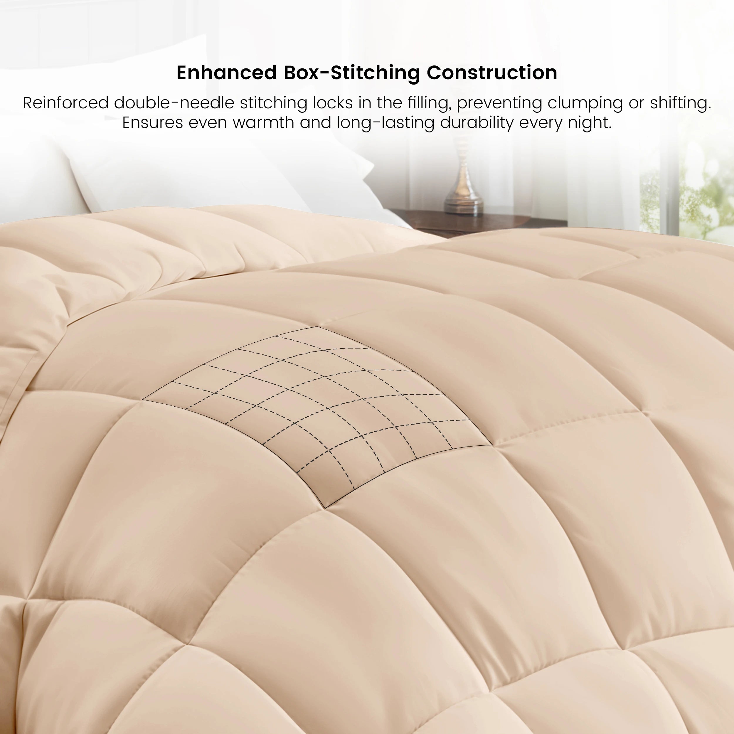 Down Comforter –  Duvet Insert with Box Stitch Design –  102" x 90"