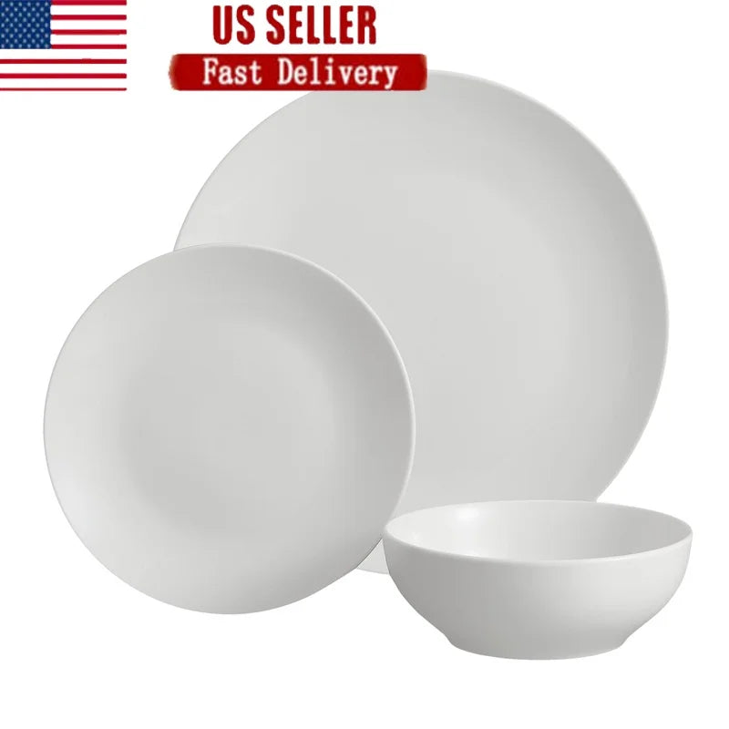 12-Piece White Stoneware Dinnerware