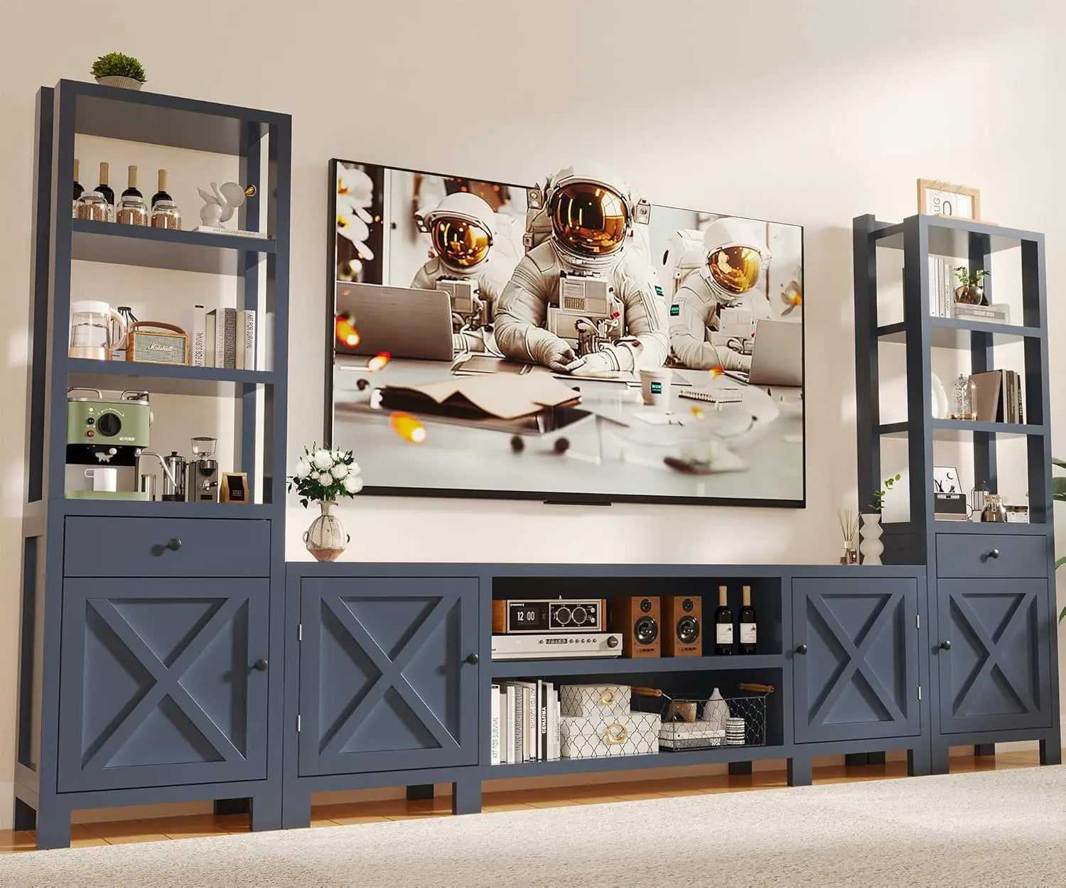 94" Entertainment Center Wall Unit TV Stand Bookshelves Storage