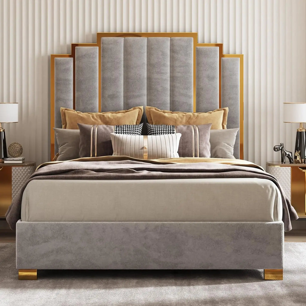 Upholstered Velvet Platform Bed Frame