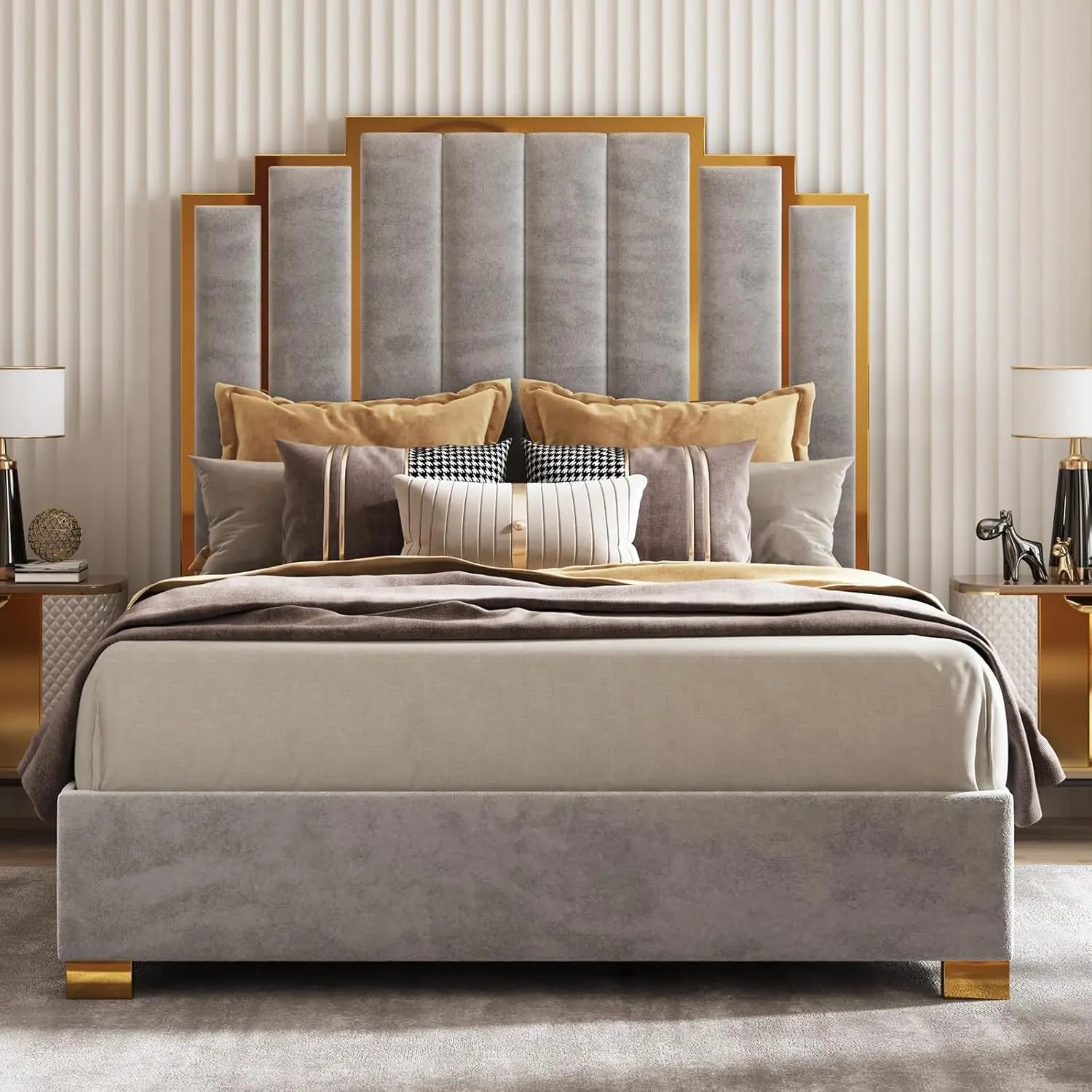 Upholstered Velvet Platform Bed Frame