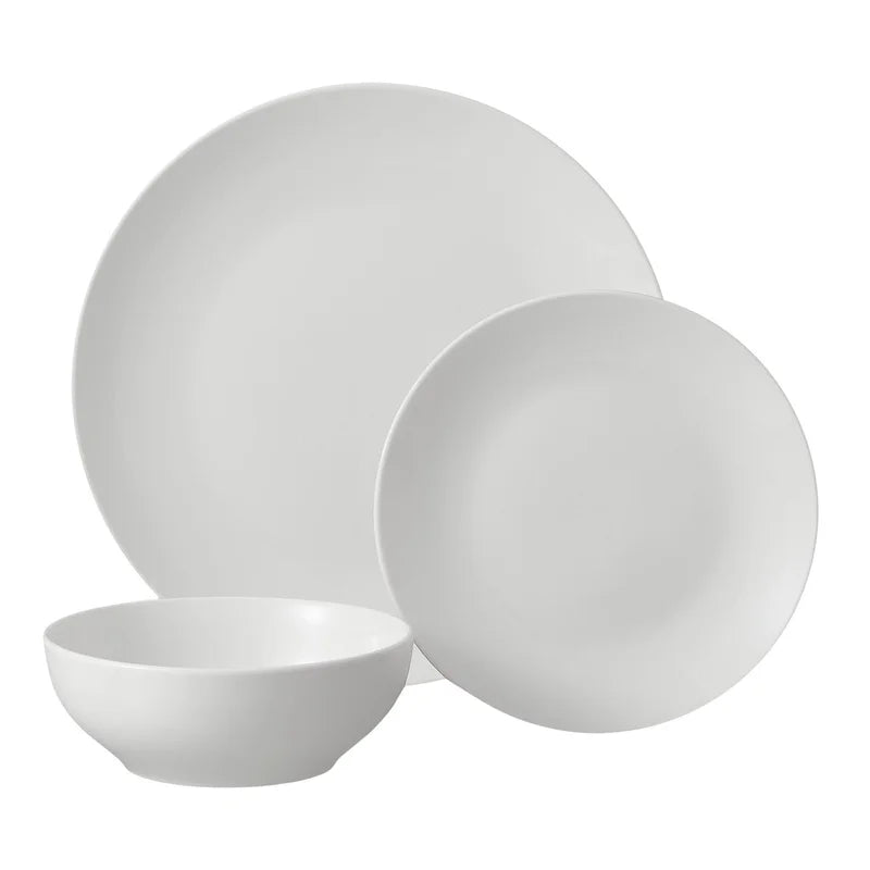 12-Piece White Stoneware Dinnerware