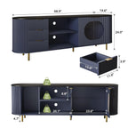 69" Fluted TV Stand Storage Console 3 Drawers & Doors Faux Marble Top Blue