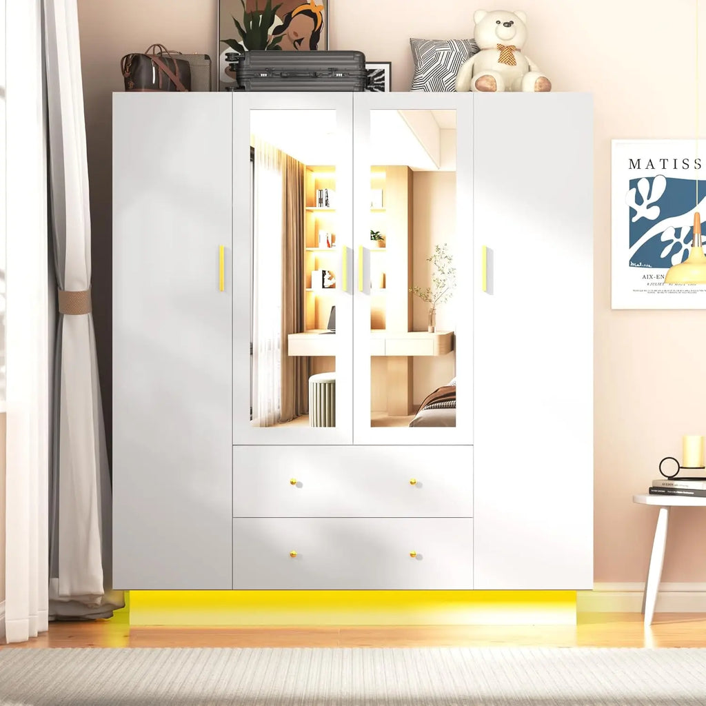 4 Doors Armoire Wardrobe Closet with Mirror