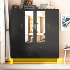 4 Doors Armoire Wardrobe Closet with Mirror