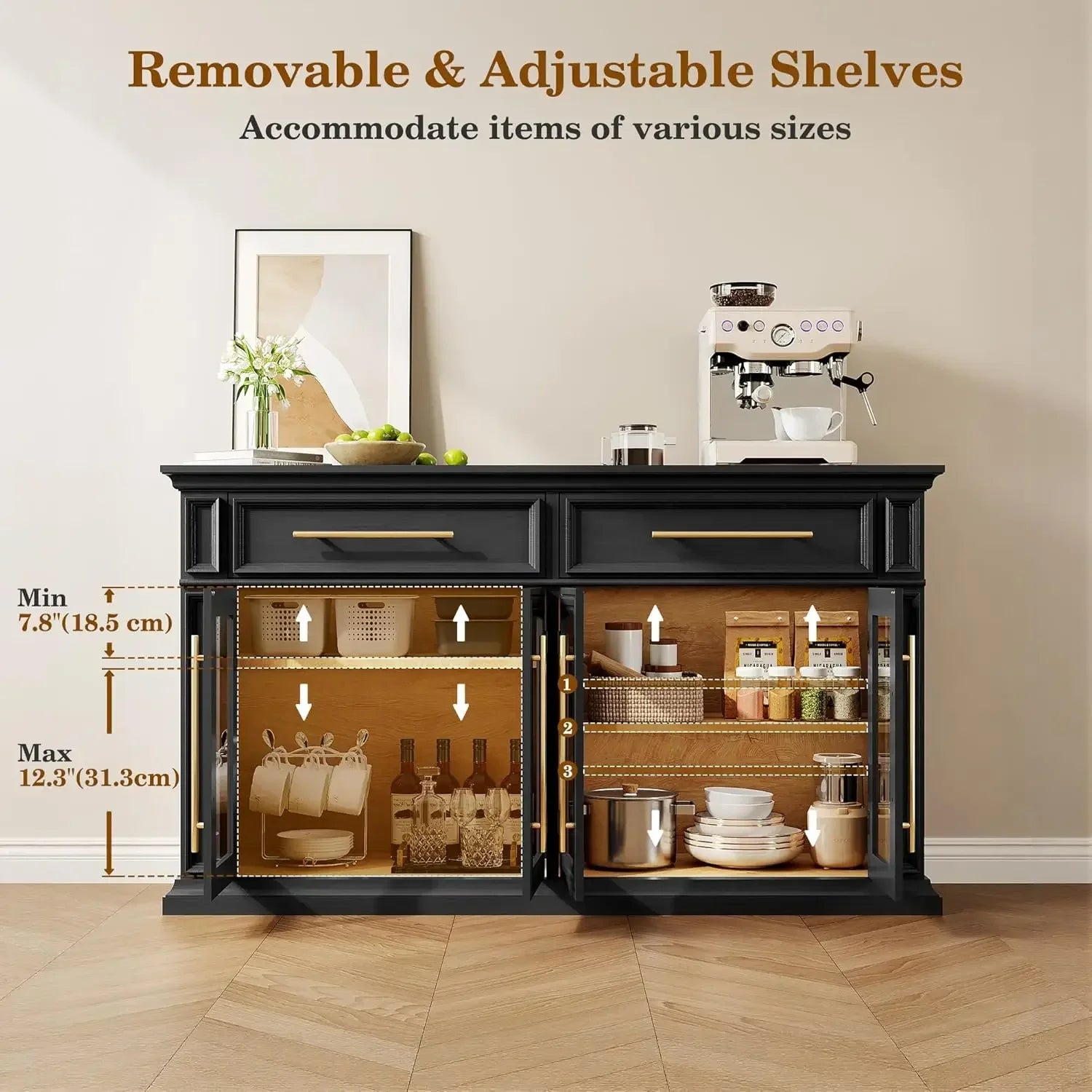 63" Large Sideboard Buffet Cabinet