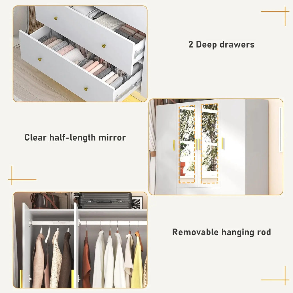 4 Doors Armoire Wardrobe Closet with Mirror