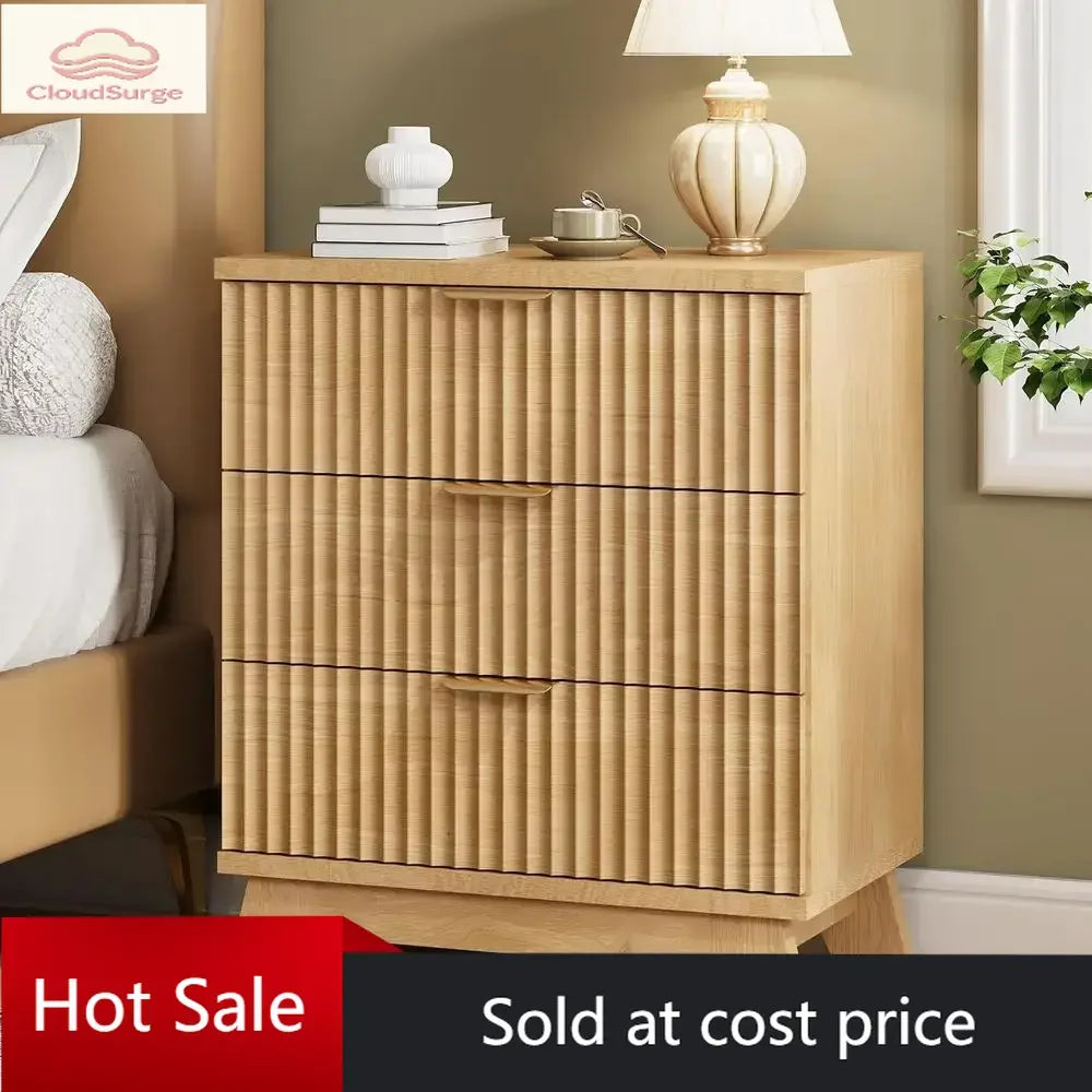 24 Wide Oak Nightstand with 3 Drawers