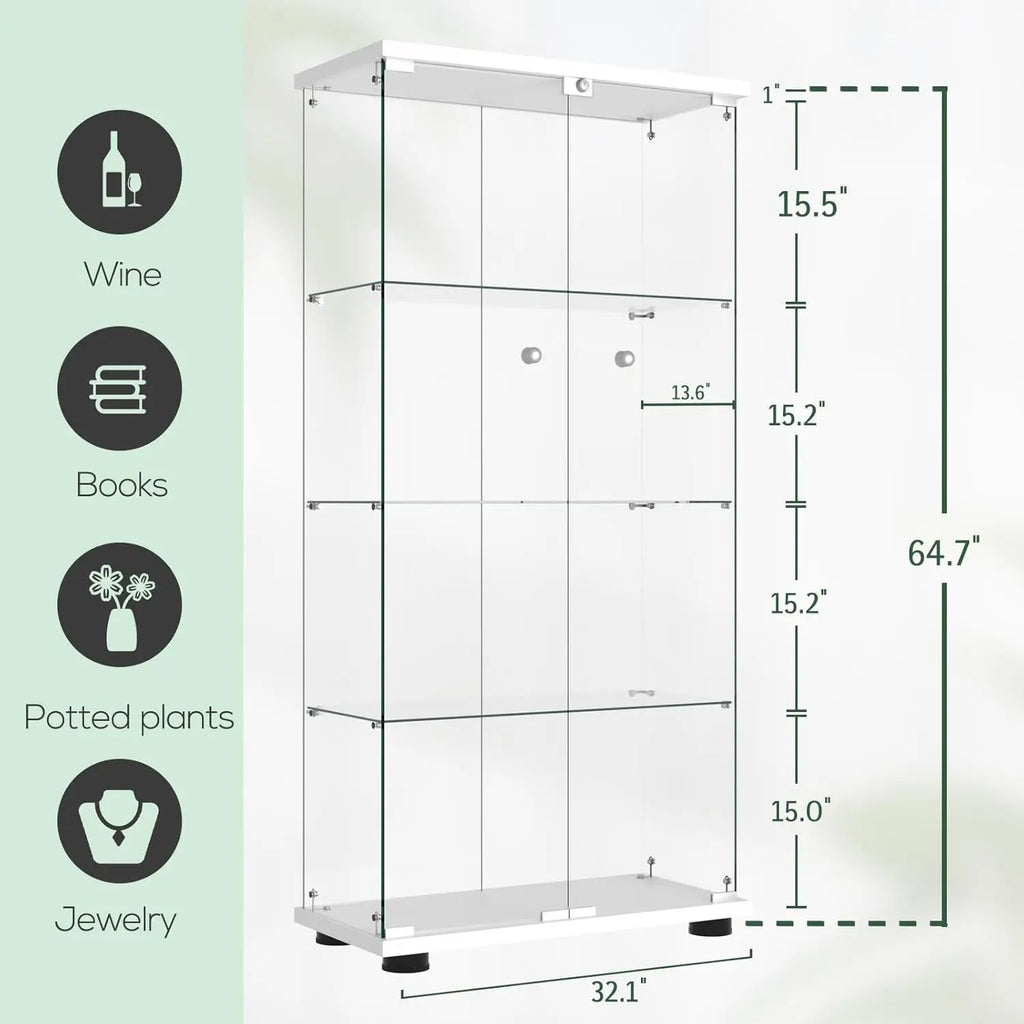 Glass Display Cabinet with Double Door and Lock