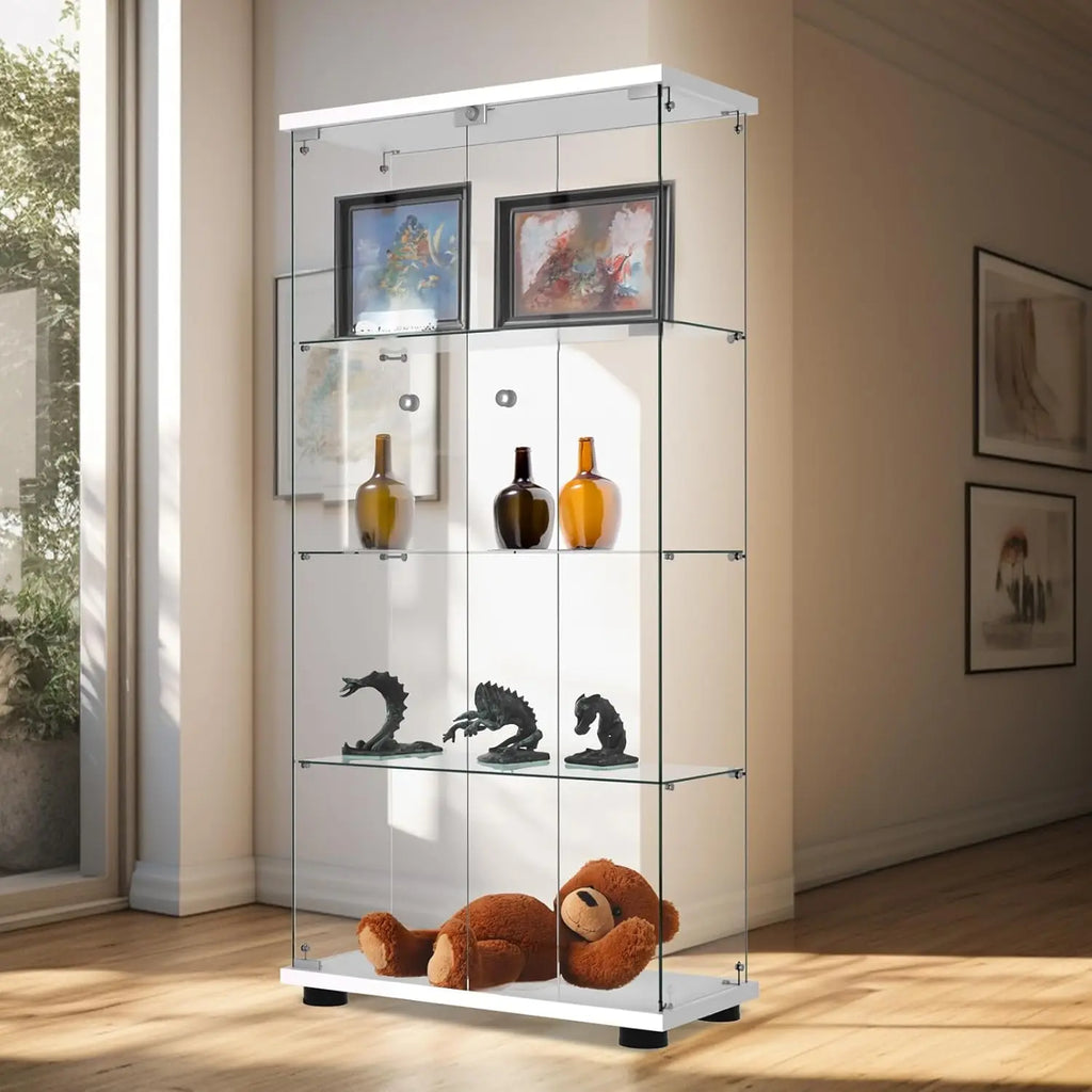 Glass Display Cabinet with Double Door and Lock