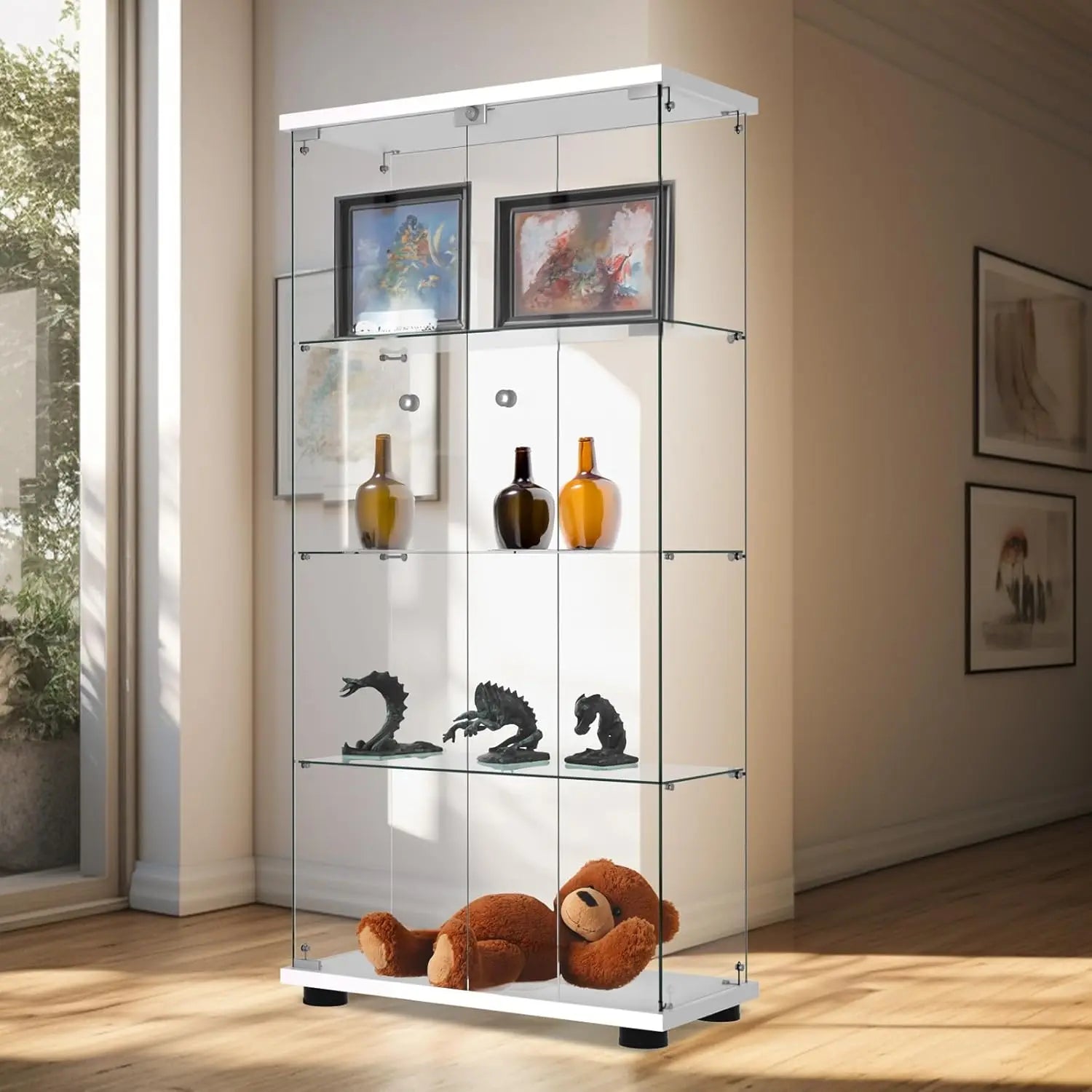 Glass Display Cabinet with Double Door and Lock