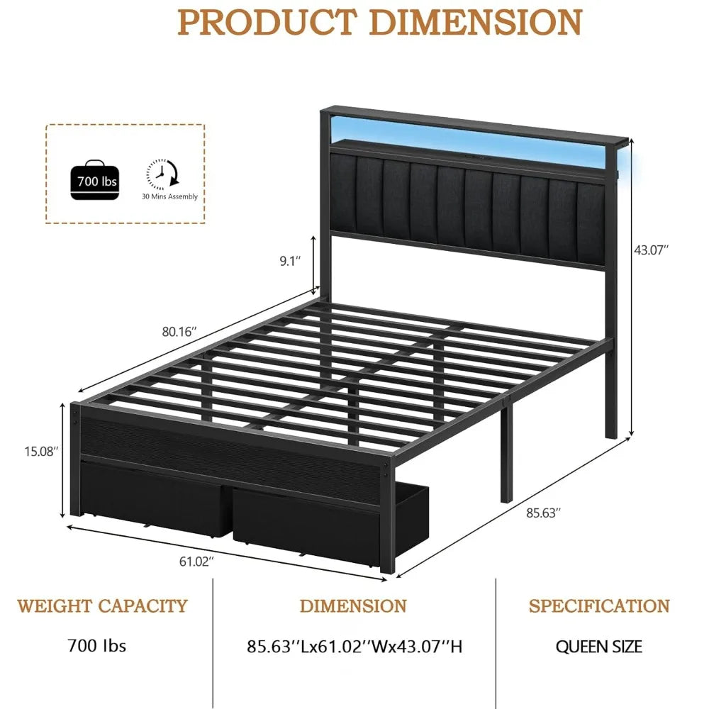 Bed Frame with Charging Station