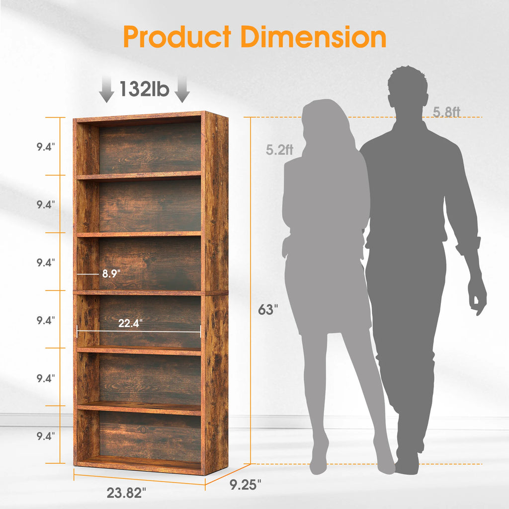 6 Shelf Wooden Bookcase