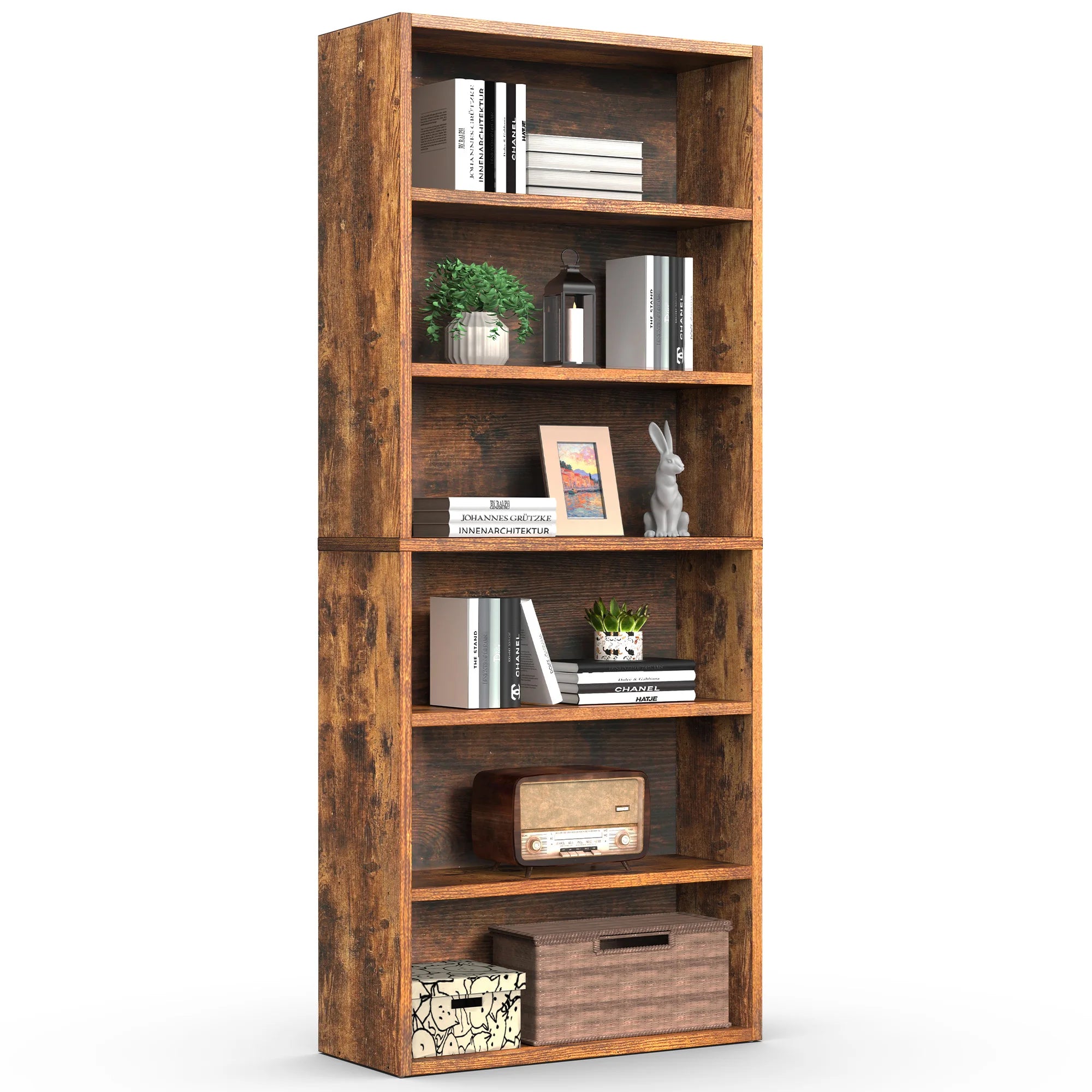 6 Shelf Wooden Bookcase