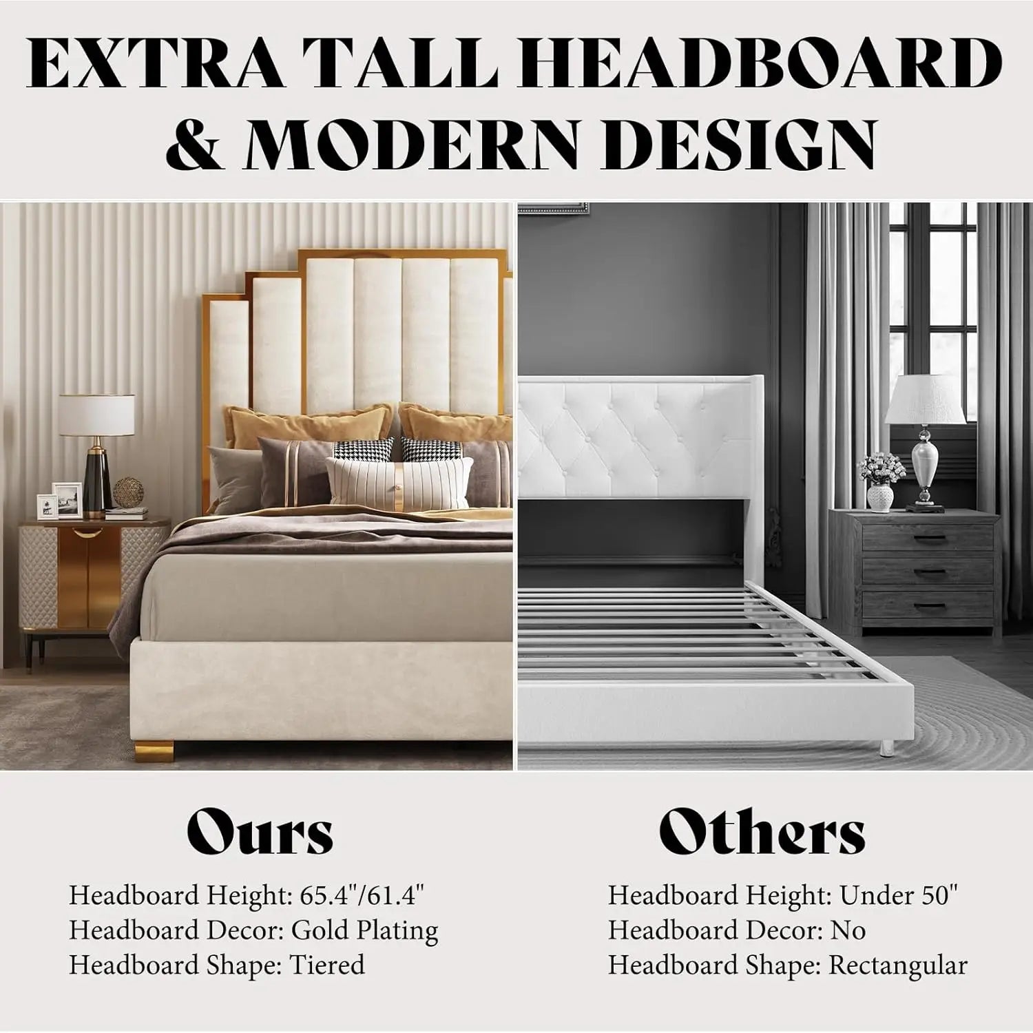 Upholstered Velvet Platform Bed Frame