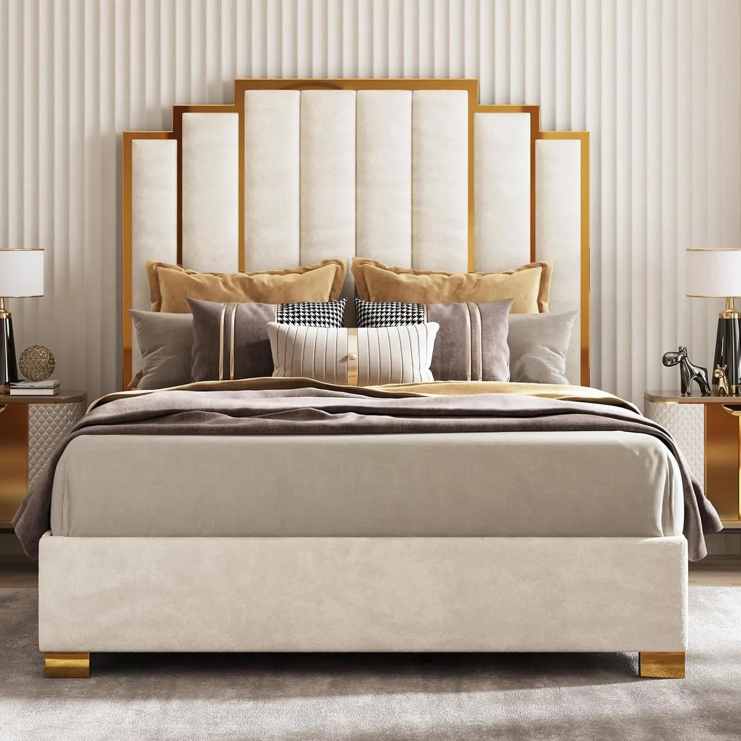 Upholstered Velvet Platform Bed Frame