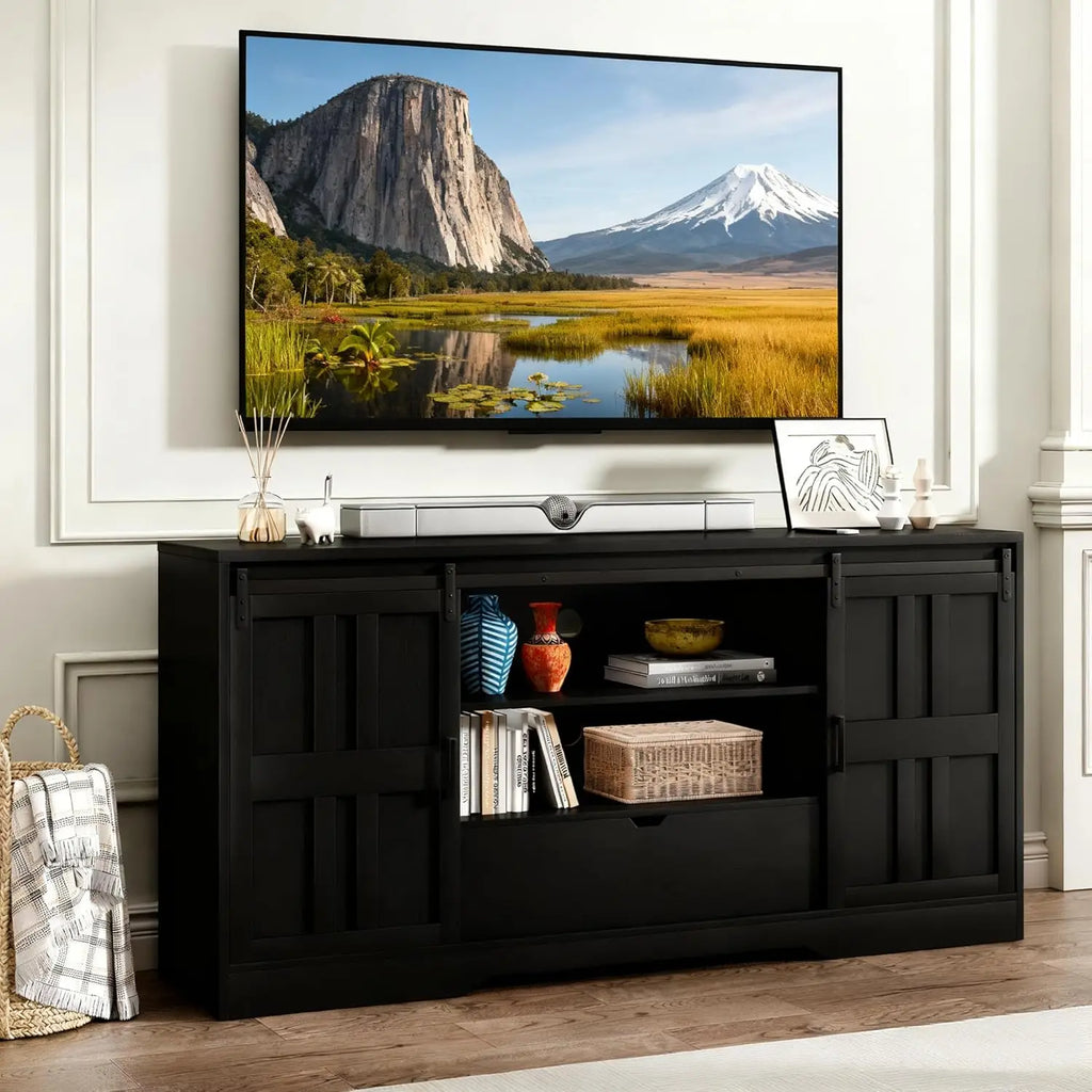 69" Fluted TV Stand Storage Console 3 Drawers & Doors Faux Marble Top Blue