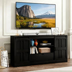 69" Fluted TV Stand Storage Console 3 Drawers & Doors Faux Marble Top Blue