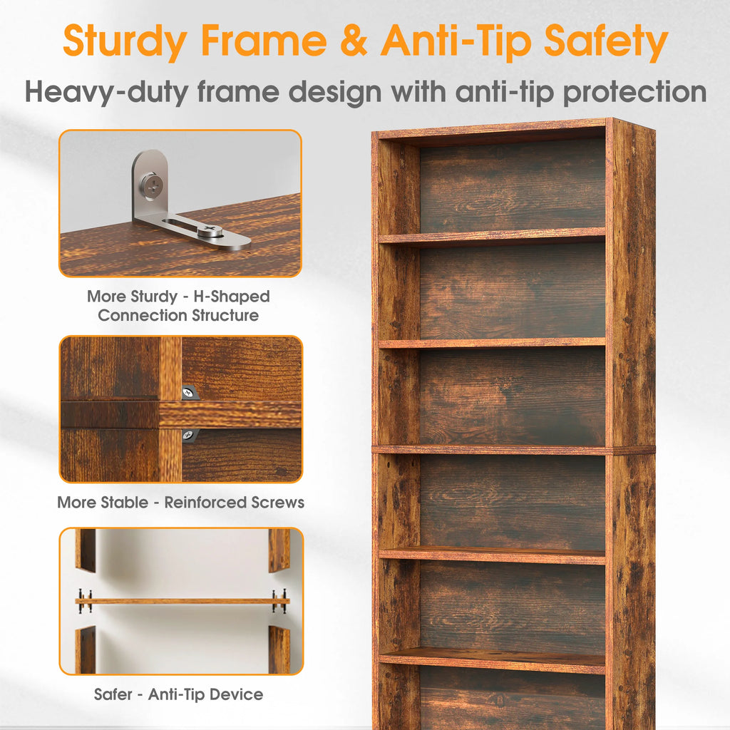 6 Shelf Wooden Bookcase