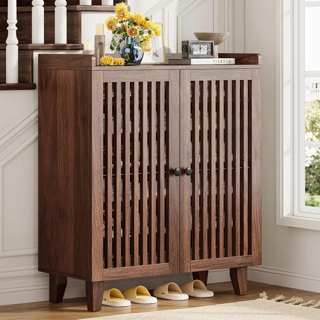 Shoe Cabinet With Slatted Doors,