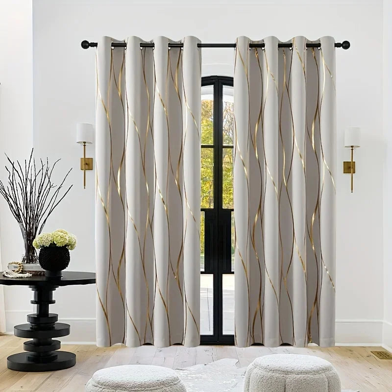 2Pcs Wave & Circle Blackout Curtains