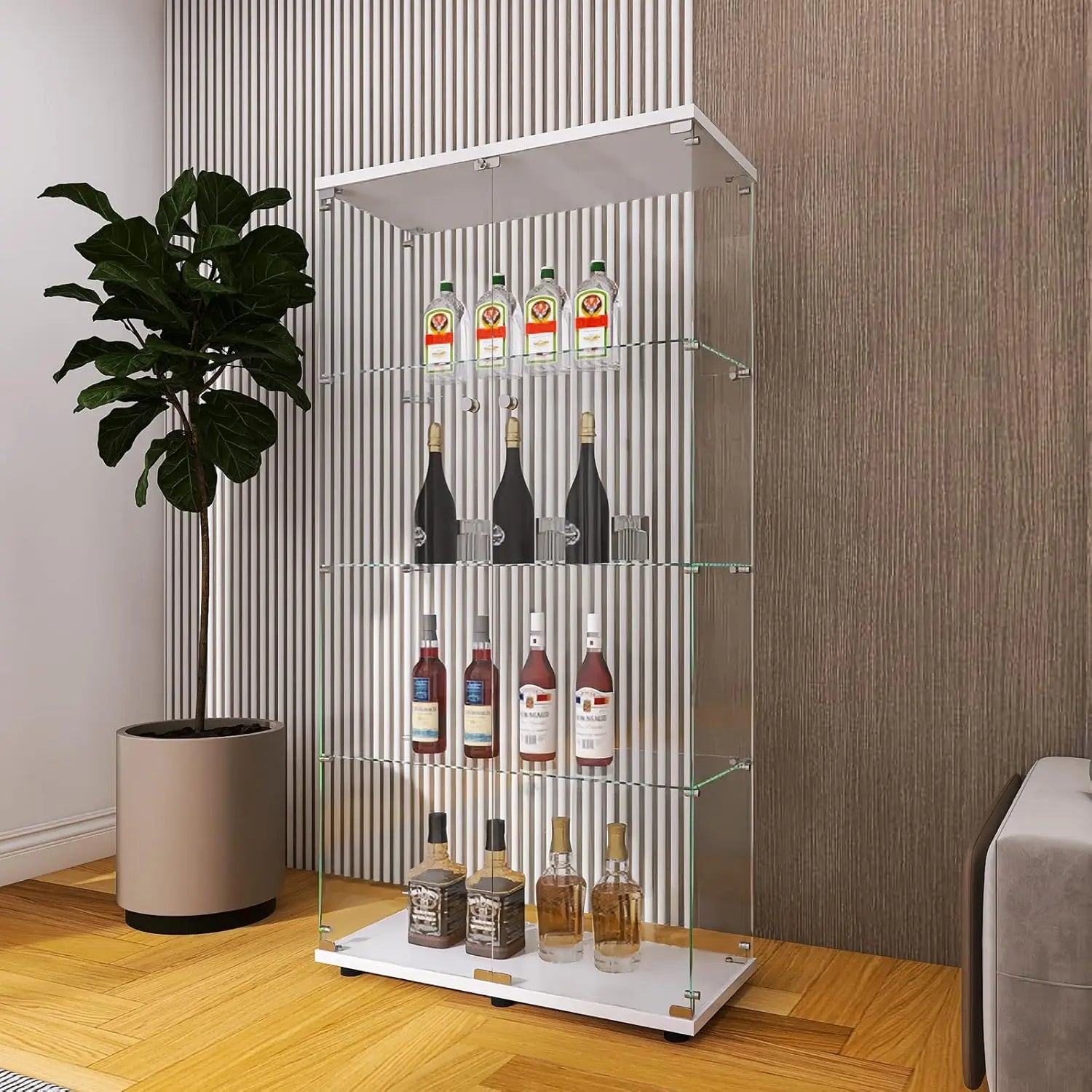 Glass Display Cabinet with Double Door and Lock