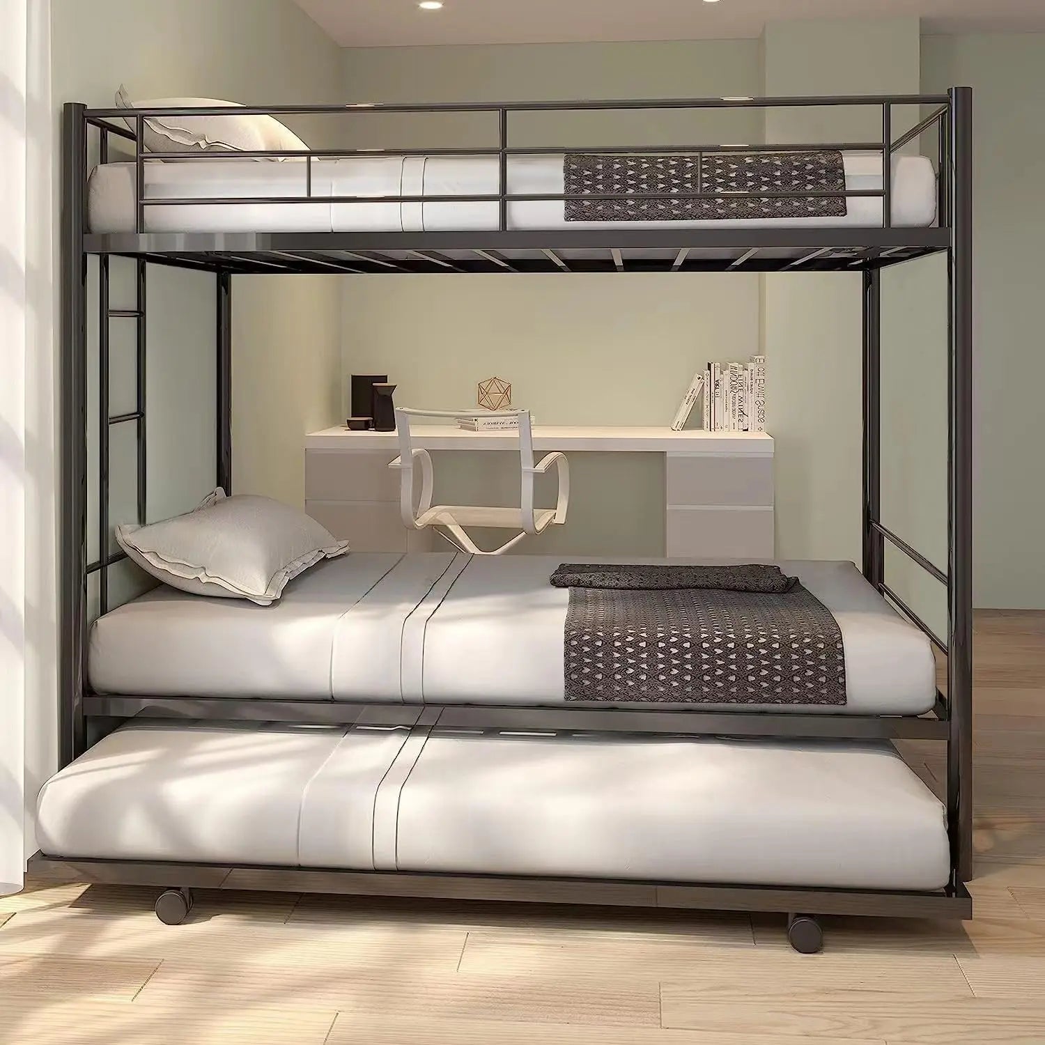 Twin Metal Bunk Bed With Trundle