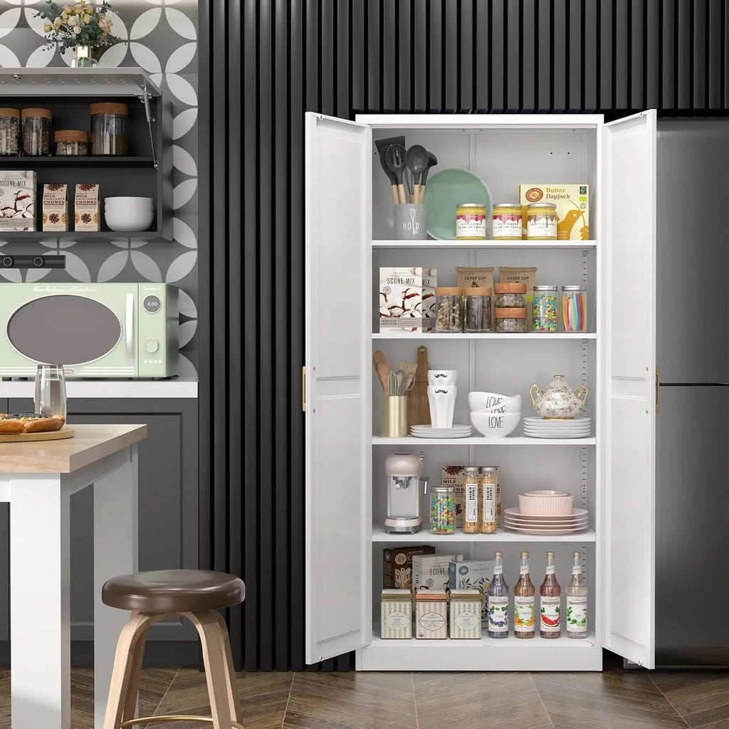 Kitchen Pantry Cabinet,71”White Metal Pantry