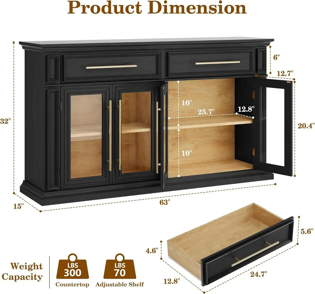 63" Large Sideboard Buffet Cabinet