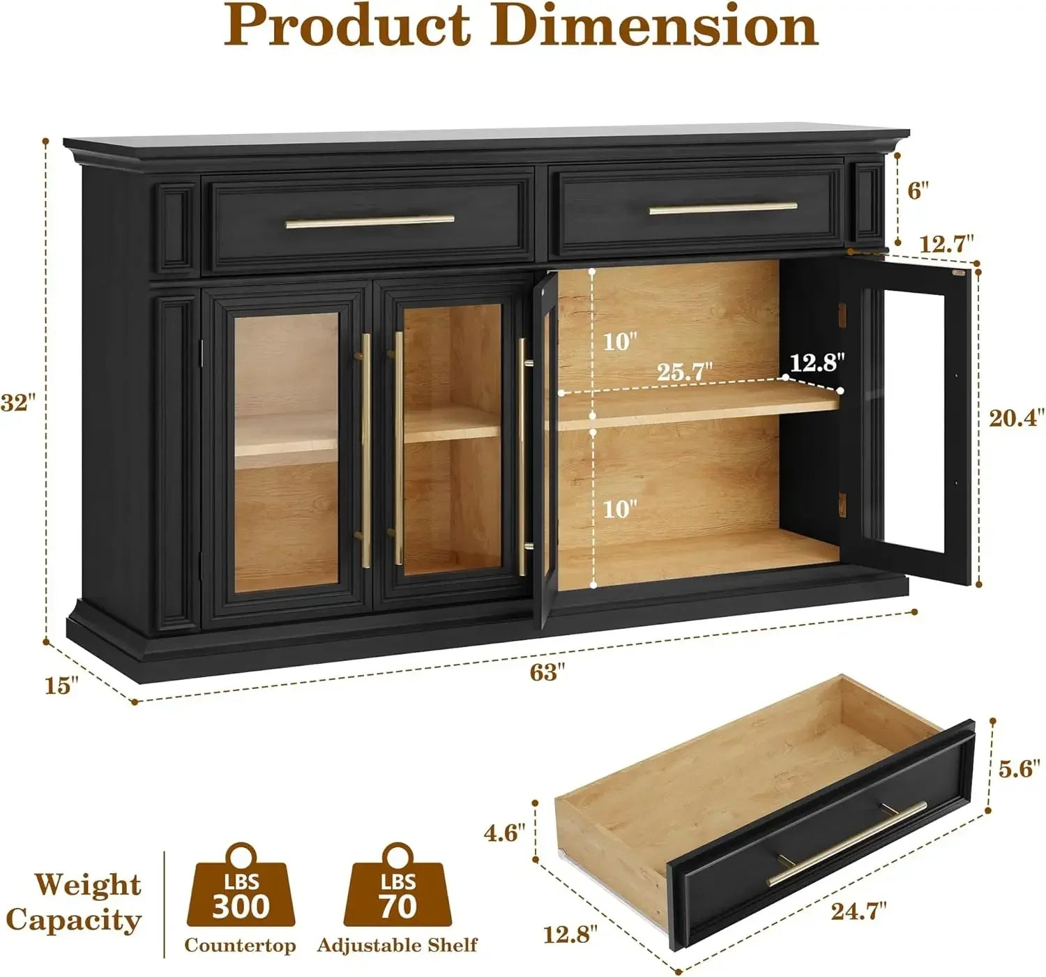 63" Large Sideboard Buffet Cabinet