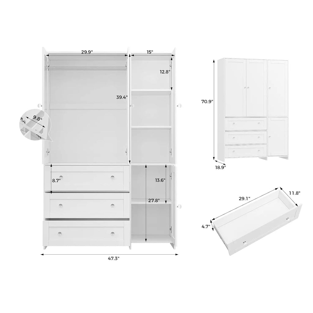 71" Wooden Armoire Wardrobe Cabinet