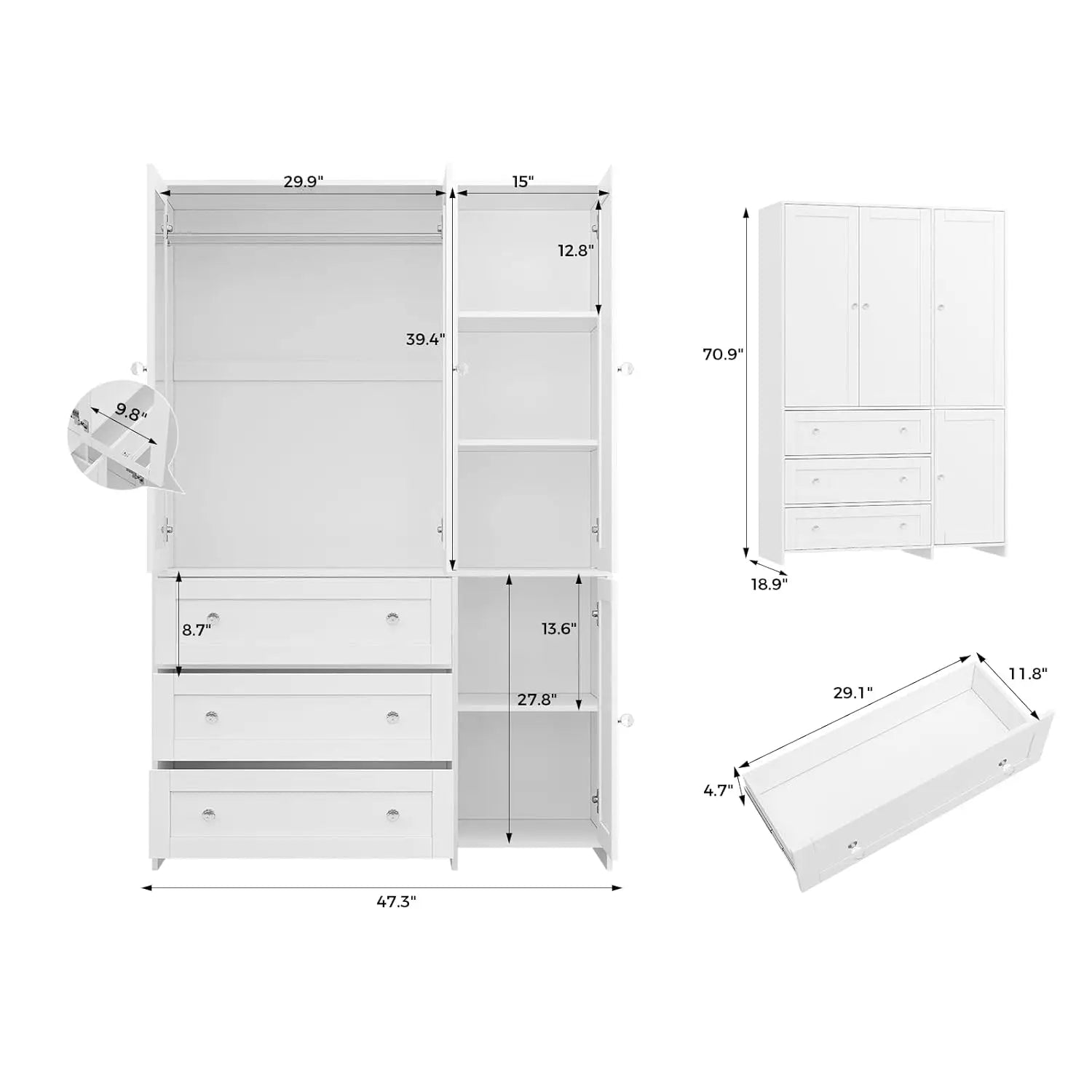 71" Wooden Armoire Wardrobe Cabinet