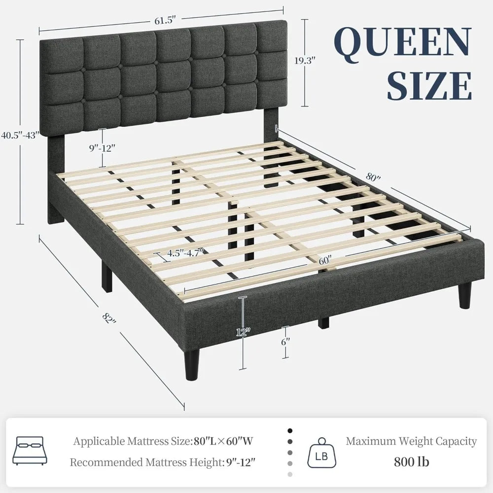 Upholstered Bed Frame,  Queen Bed