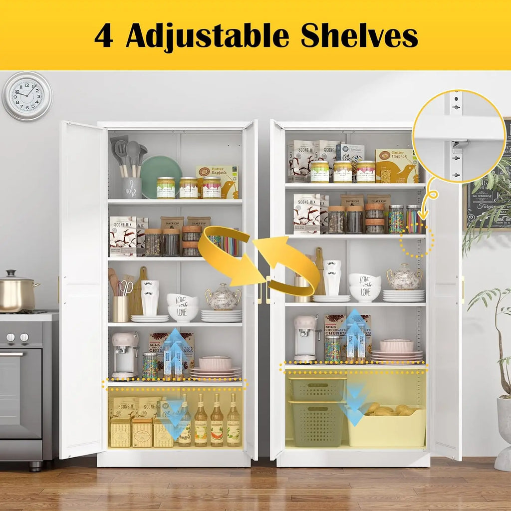 Kitchen Pantry Cabinet,71”White Metal Pantry