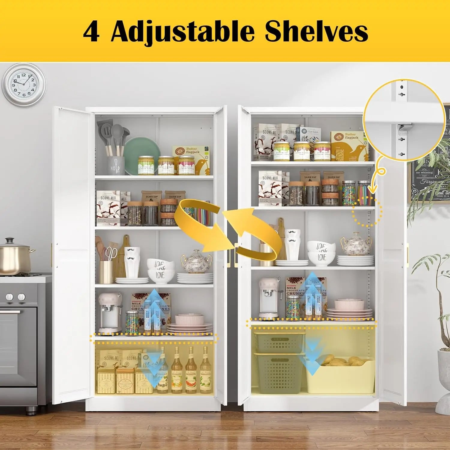 Kitchen Pantry Cabinet,71”White Metal Pantry