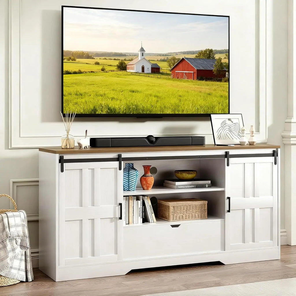 69" Fluted TV Stand Storage Console 3 Drawers & Doors Faux Marble Top Blue