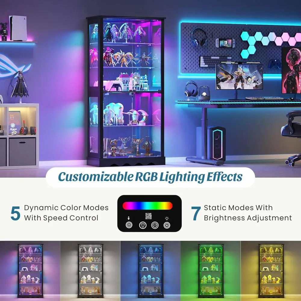 71 High Glass Curio Cabinet with RGB Lighting,