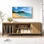 69" Fluted TV Stand Storage Console 3 Drawers & Doors Faux Marble Top Blue