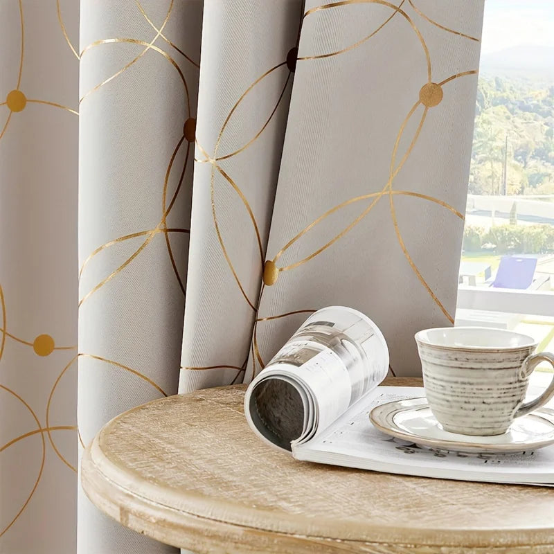 2Pcs Wave & Circle Blackout Curtains