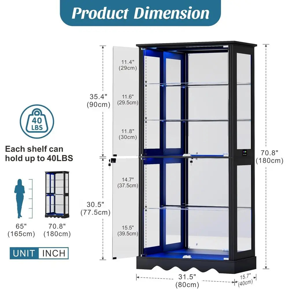71 High Glass Curio Cabinet with RGB Lighting,