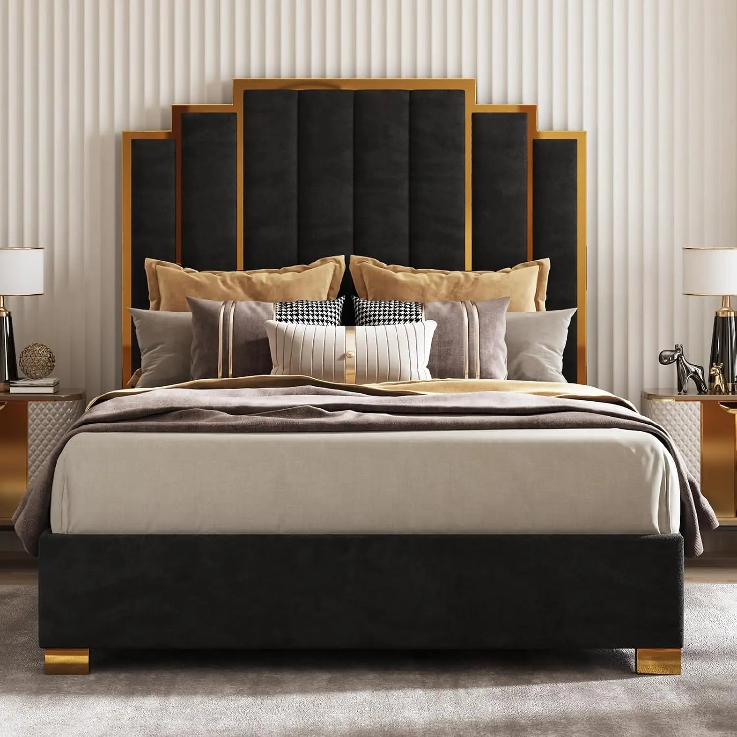 Upholstered Velvet Platform Bed Frame