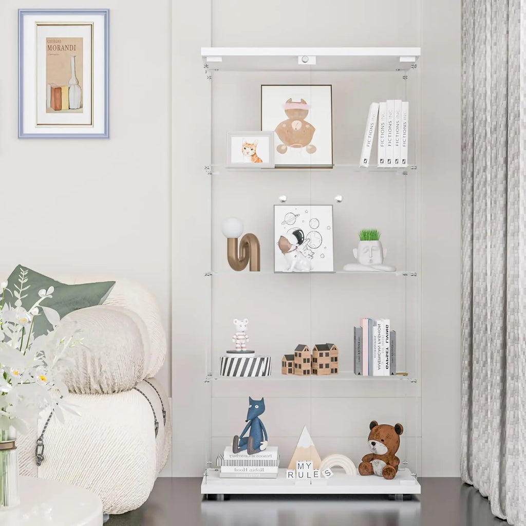 Glass Display Cabinet with Double Door and Lock