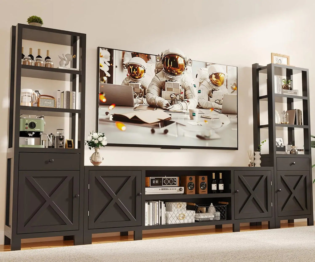 94" Entertainment Center Wall Unit TV Stand Bookshelves Storage