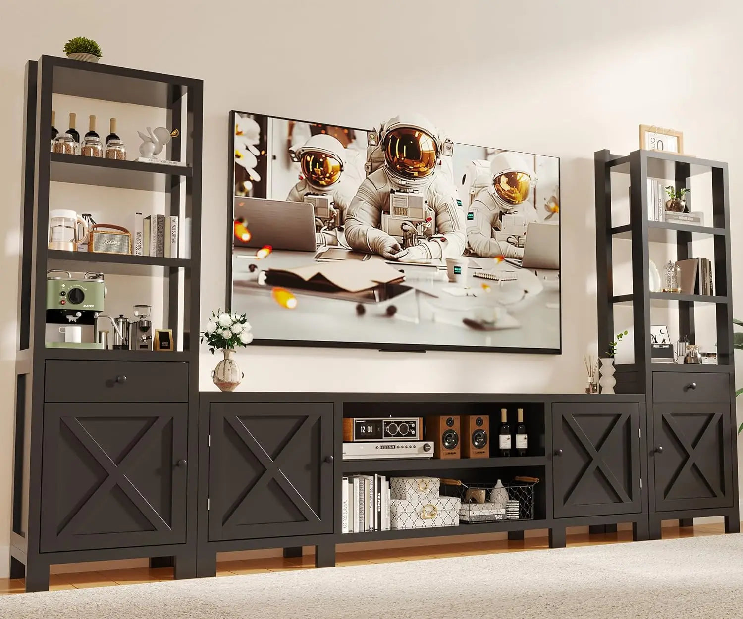 94" Entertainment Center Wall Unit TV Stand Bookshelves Storage