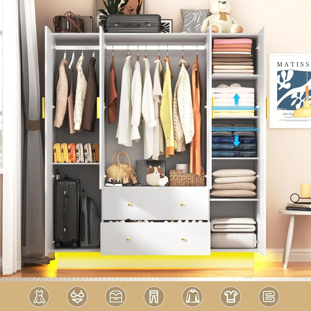 4 Doors Armoire Wardrobe Closet with Mirror