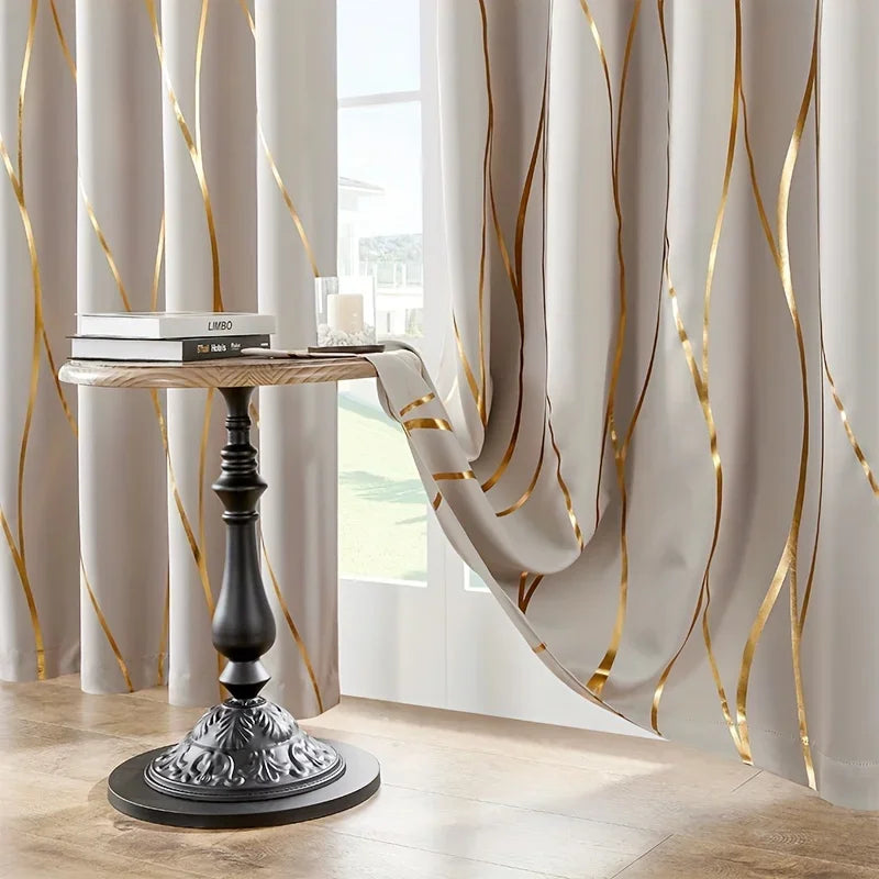 2Pcs Wave & Circle Blackout Curtains