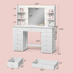 Vanity with Lights and Mirror, 11 Drawer