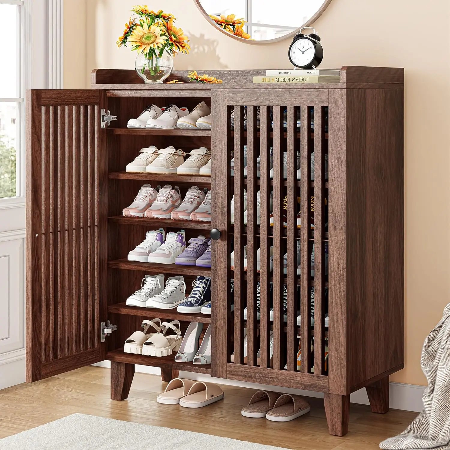 Shoe Cabinet With Slatted Doors,