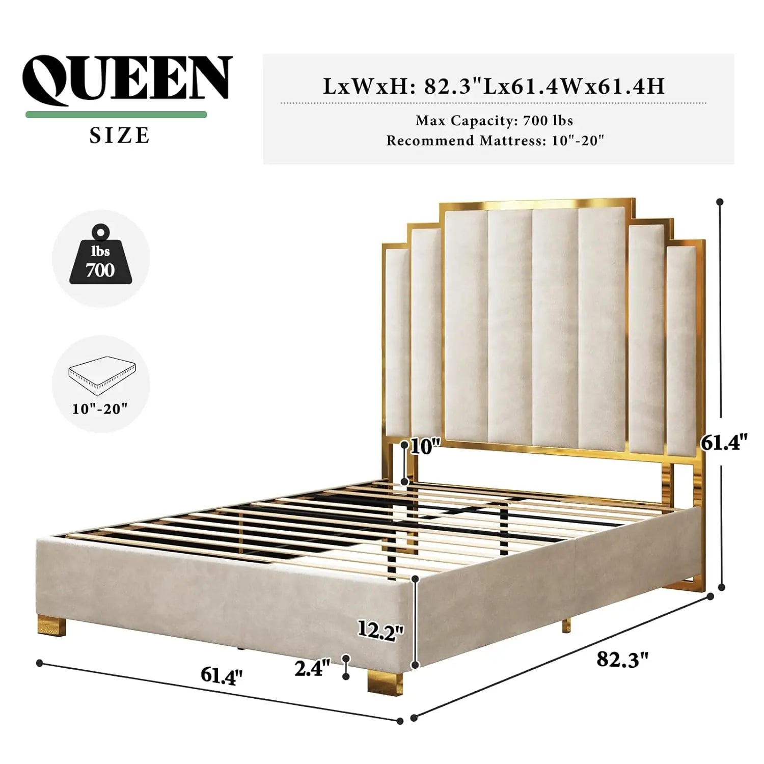 Upholstered Velvet Platform Bed Frame